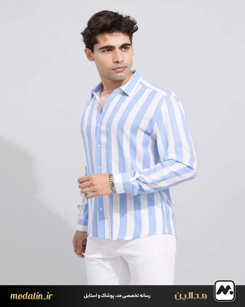 پیراهن مردانه سفید و آبی