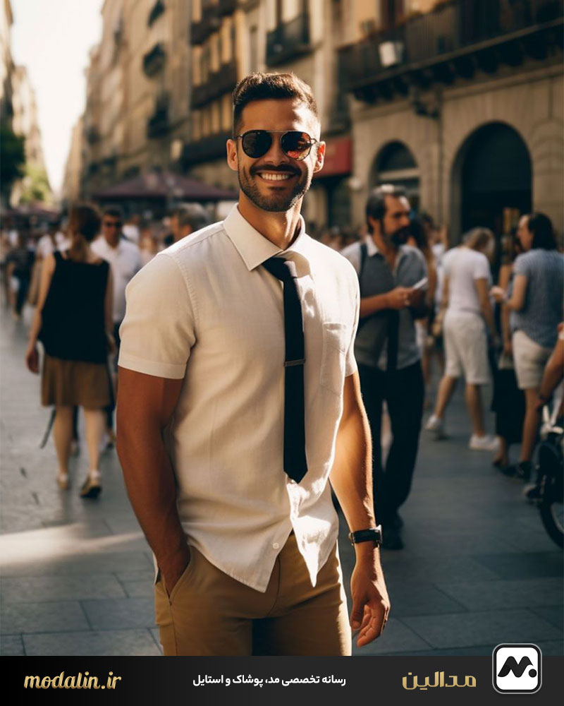 استایل پیراهن آستین کوتاه مردانه با کراوات (شیک و متفاوت)