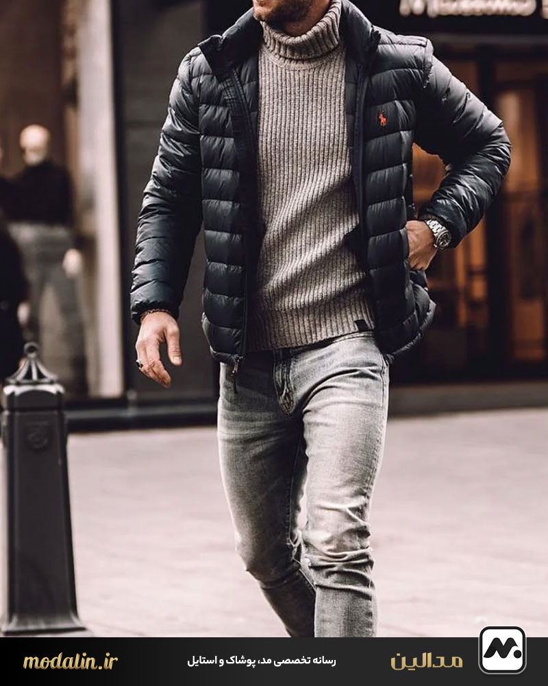 ست کردن شلوار جین مردانه با کاپشن زمستانی