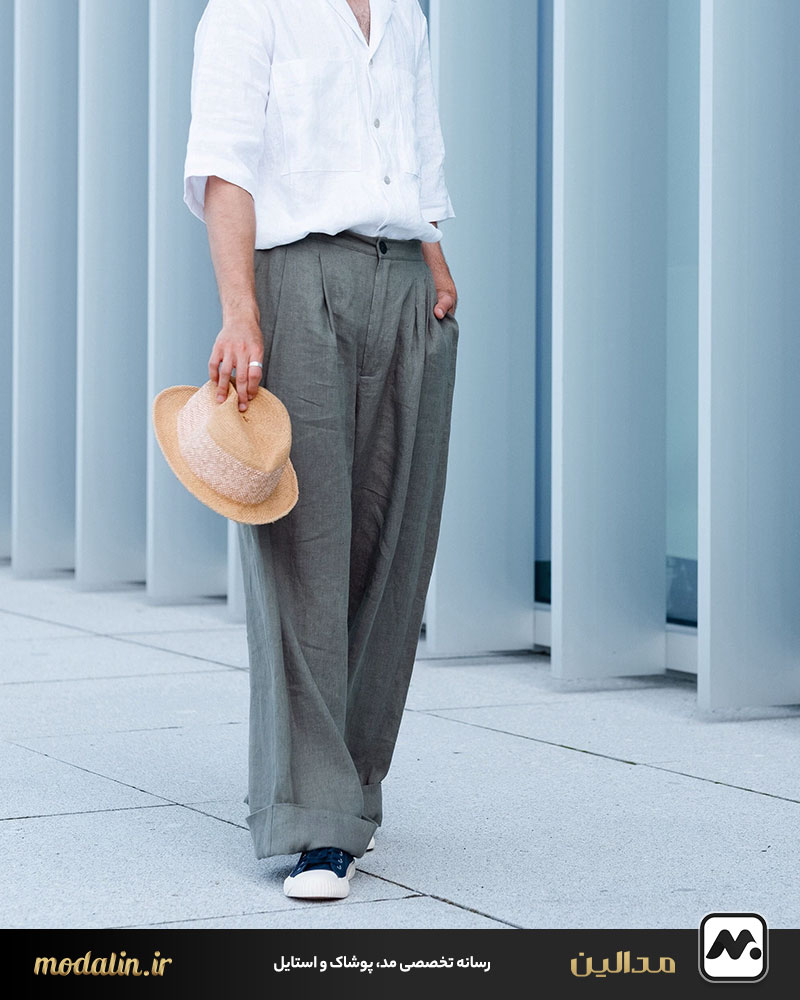 شلوار پارچهای قد ۹۰ با کتانی