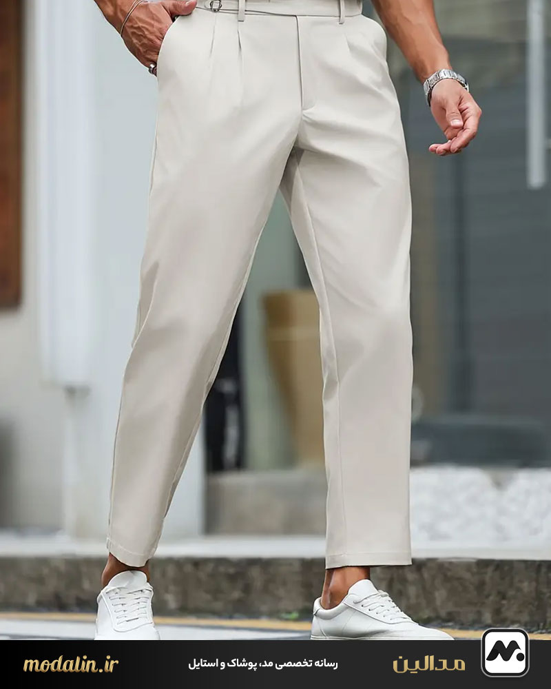 شلوار پارچه ای راسته + کتانی یا کفش راحتی