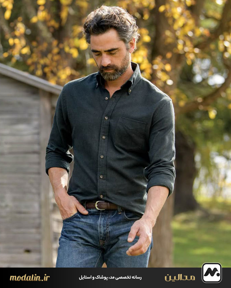 شلوار جین با پیراهن مردانه
