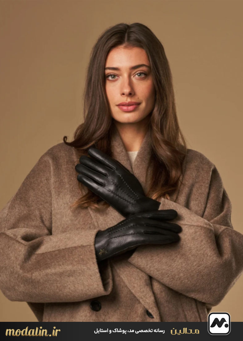 تلفیق دستکش چرمی با مانتو