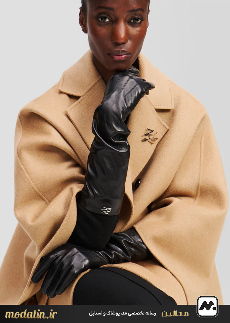 دستکش چرمی بلند با پالتو و بارانی