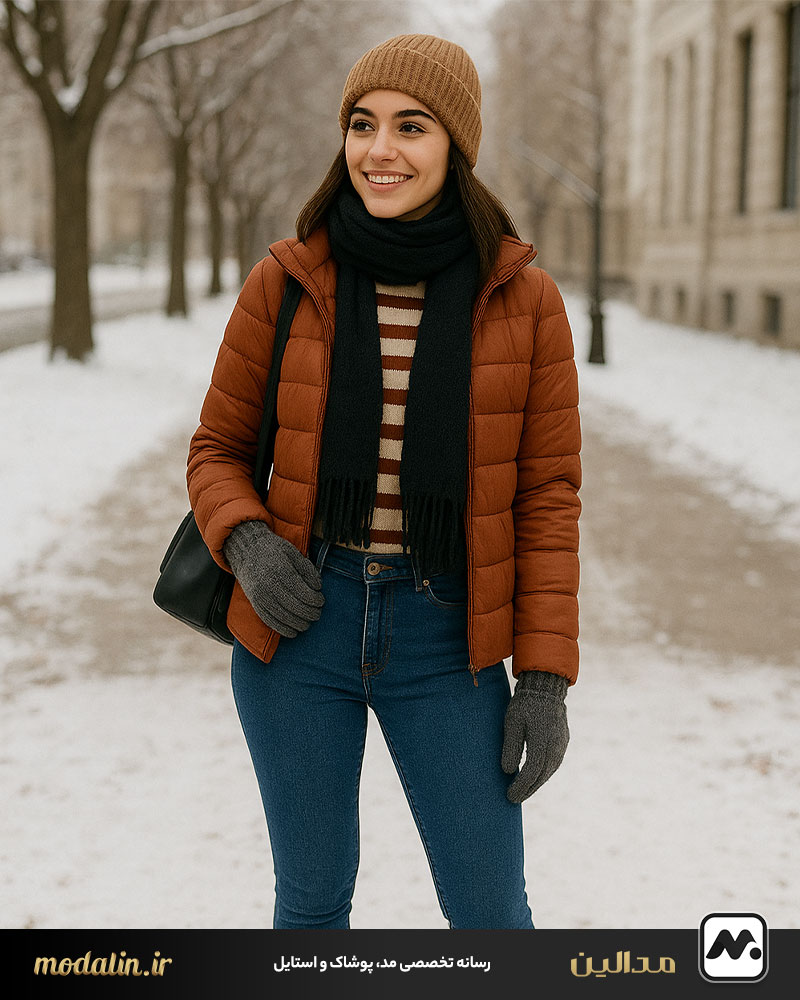 استایل شماره 2: غیررسمی و ترندی با یقه اسکی راهراه