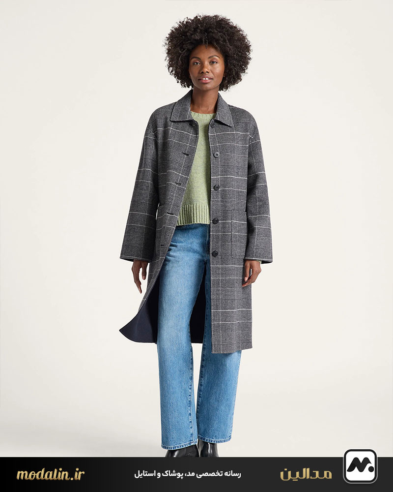 ست کردن مانتو چهارخانه با شلوار جین