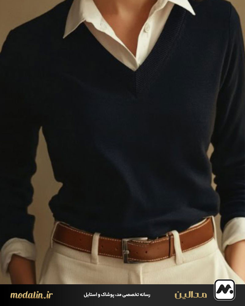 استفاده از شومیز زیر پلیور یقه هفت