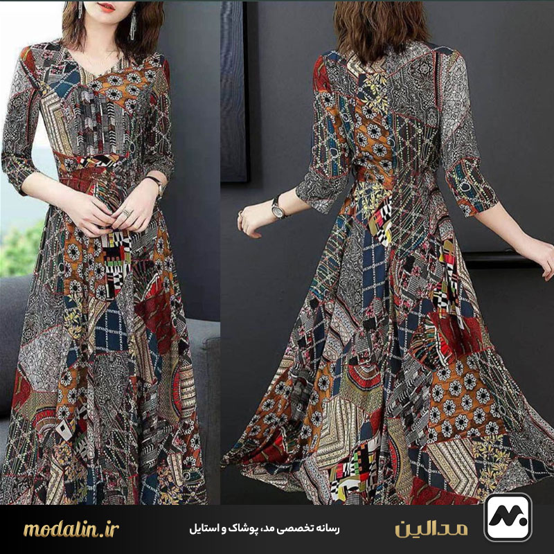 مدل پیراهن نخی گلدار بلند بر اساس فرم آستین