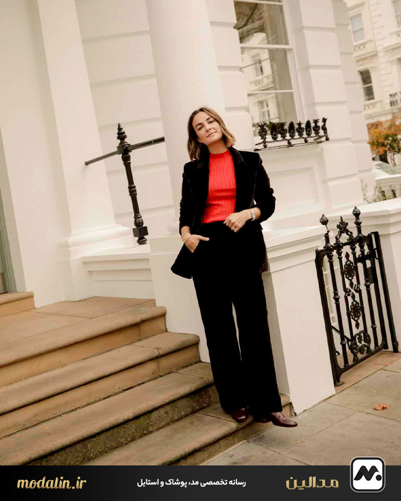 کت مخمل و شلوار پارچهای راسته با بوت